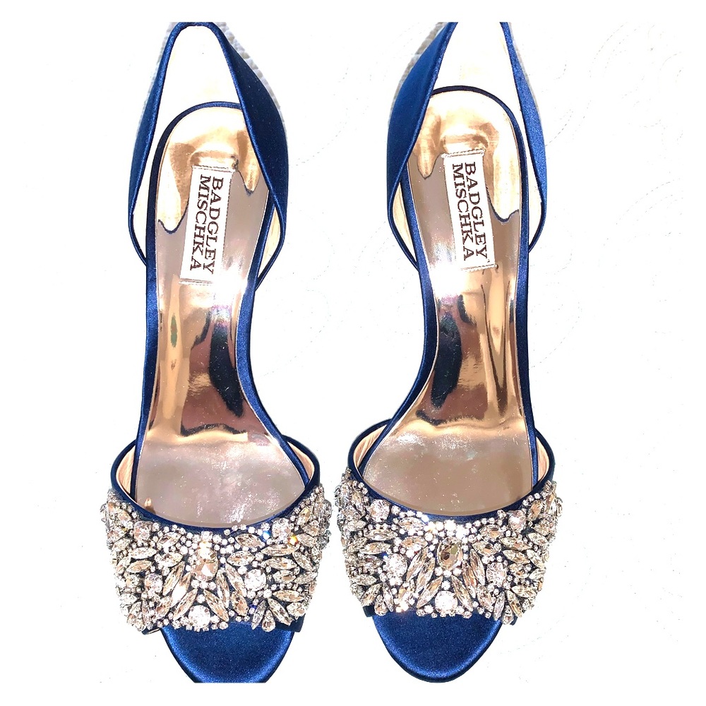 Barley Mischka Hansen Peep Toe Heels 569 Navy Sz 8